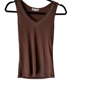 Sylvie & Mado Tank Top Y2k Small Brown Tuscan Rhinestone Ribbed Going Out